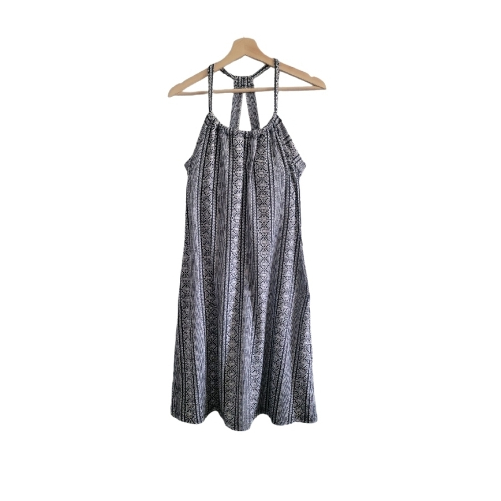 PRANA Quinn Black White Pattern Mini Halter Dress Size S Boho Athleisure
